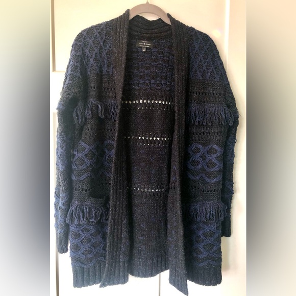New nwot Lucky Brand boho spring navy black open cardigan cottton acrylic S Sml - Picture 4 of 7